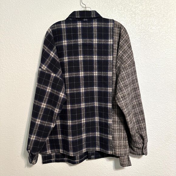 MODITEC Shirt Women Size 2 Navy Blue Gray Plaid Long Sleeve Button-Up Flannel - Picture 4 of 12